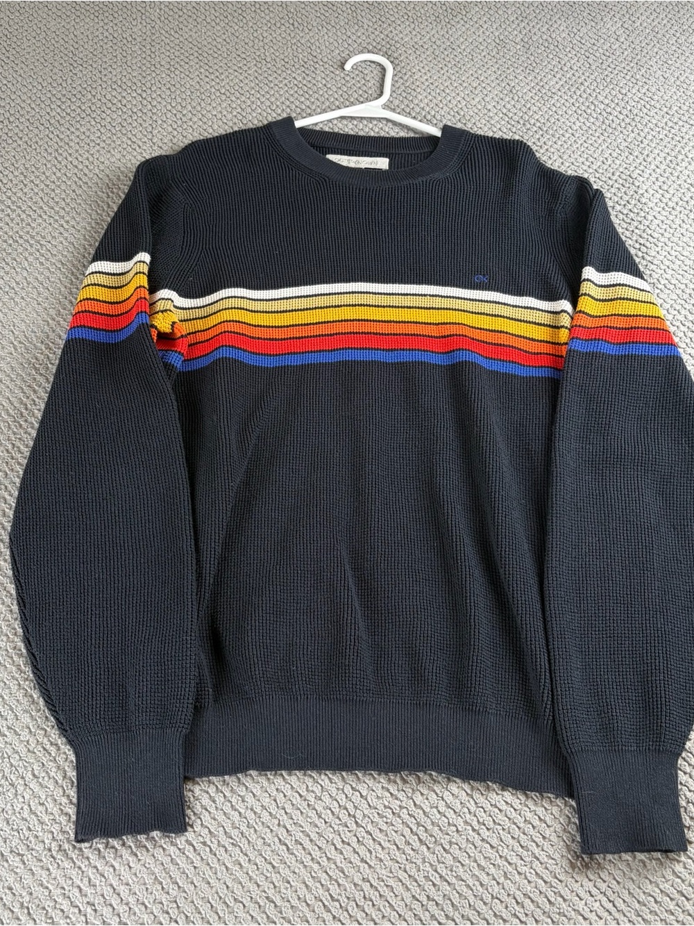Outerknown Nostalgic Striped Waffle-Knit Sweater Black Rainbow Men's Large
